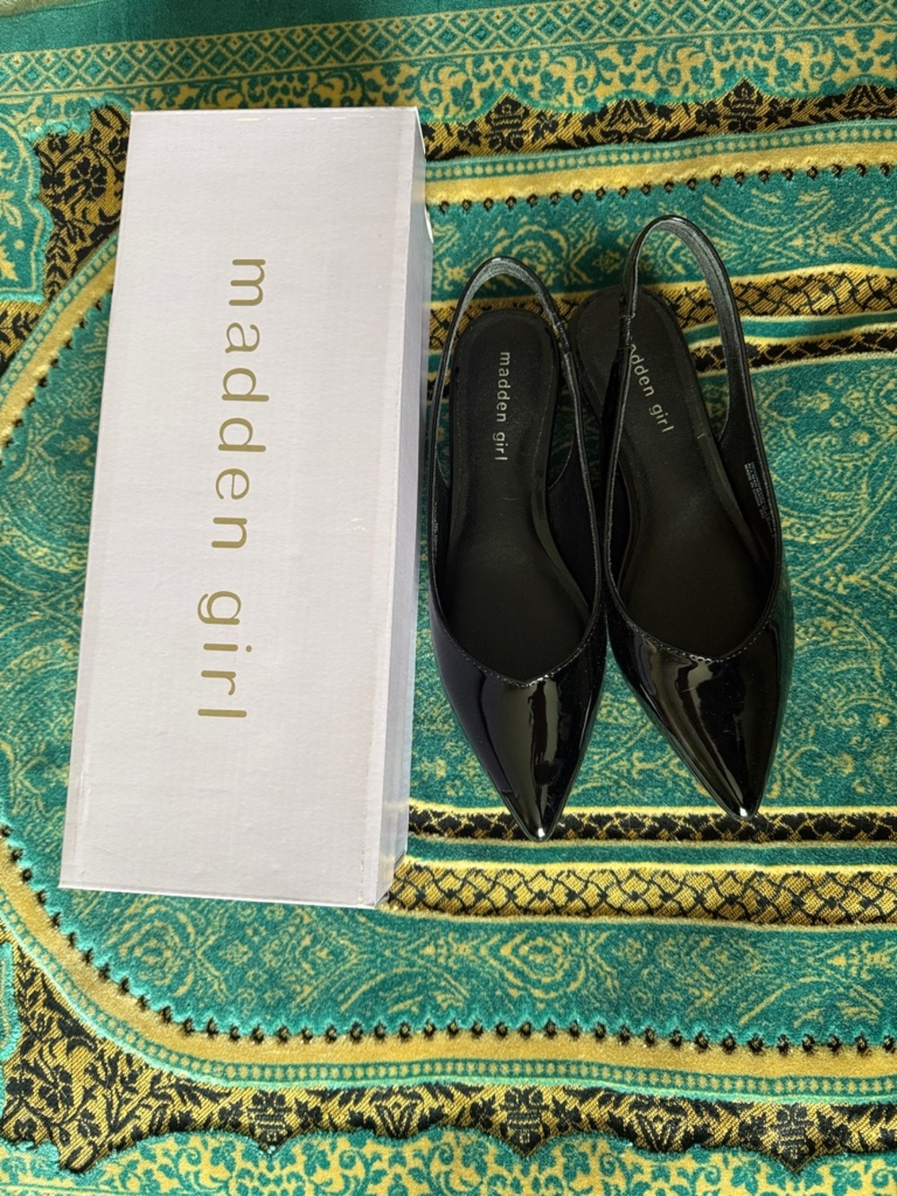 Madden Girl Black Patent Slingback Pointed Flats